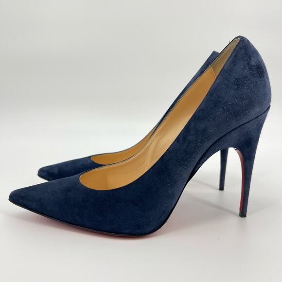 Christian Louboutin | Alminette 100 Veau Velours Marine Navy Suede Pumps 41 / 11 - Picture 2 of 15